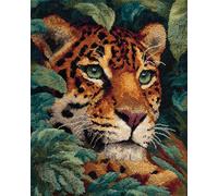 AMBATTERY DIY Latch Hook Rug Kits Jungle Leopard Animals Printed Canvas Crochet Needlework DIY Craft Rug Cushion Mat Tapestry Knitting Kits for Adults with Instructions 21x29in