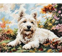 AMBATTERY Diy Latch Hook Rug Kits West Highland White Terrier Animal Latch Hook Rug Cross Stitch Embroidery Set，Diy Tools For Beginners，Adults，Tapestry Kit Cushion Knotting Carpets 35x46in