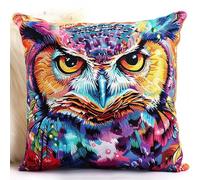 AMBATTERY DIY Needlework Pillow Kits, Animal Owl Embroidery Pillow Canvas Cushion Cross Stitch Pillowcase Printed Cross Stitch Kits Stitched Cushion Kit 45x45cm