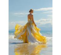 AMBATTERY DIY Seed Bead Embroidery Kits A Woman's Back View On The Beach Cross Stitch Needlepoint Handcraft Tapestry Kit Beaded Stitching Pattern 3D Embroidery Set 50x60cm