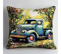 AMBATTERY Embroidery Kit Cushion Cover, Cartoon Truck Pillowcase Craft Kits for Adults Beginners, Hand Embroidery DIY Kit Sewing Pillow Case Without Pillow Insert