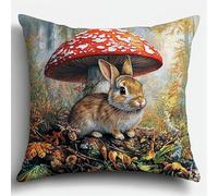 AMBATTERY Embroidery Kit Pillowcase for Beginners, Rabbit and Mushrooms Cross Stitch Cushion Kit,DIY Embroidery Pillow Case,Pillow Cover Kit,for Living Room Sewing Art Home Decoration