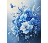 AMBATTERY Flowers DIY Beading Embroidery Kit Fantasy Blue Hydrangea Beadwork Craft Kit for Beginners,Needlework Set,Preprint Pattern Decor Wall Art 50x60cm