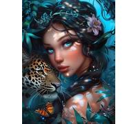 AMBATTERY Knitting Kits for Adults Leopards and Women Latch Hook Kit,DIY Carpet Making Kits for Beginners and Adults,Home Decoration,Cross Stitch Rug Set Cushion 31x45in