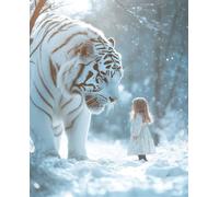 AMBATTERY Knitting Kits for Adults White Tiger Animal and Girl Latch Hook Kit，DIY Carpet Making Kits for Beginners and Adults，Home Decoration，Cross Stitch Rug Set Cushion 31x63in