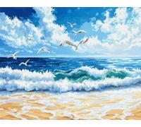 AMBATTERY Landscape Latch Hook Kits Rugs Beach Waves Latch Hook Kits With Pre-Printed Pattern For Adults Diy Handmade Latch Hook Diy Rug 23x35in