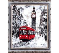 AMBATTERY Landscape Latch Hook Kitsstreet Bus DIY Rug Making Craft Adults with Color Printed Canvas Crochet Embroidery Carpet Set Home Decor 23x35in