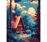 AMBATTERY Landscape Latch Hook Rug Kit Forests Cabin Latch Hook Rug Kits for Adults Crochet Set for Beginners，Carpet Making Kit with Printed Canvas，Gift 23x35in