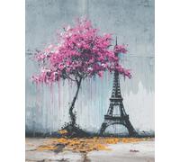 AMBATTERY Landscape Latch Hook Rug Kit Iron Tower and Flowering Trees Latch Hook Kits for Adults,Pre-Printed Canvas Rug Making Kit for Beginners,Crafts Carpet for Home Decor 23x35in