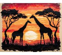 AMBATTERY Landscape Latch Hook Rug Kits For Adults Giraffe Silhouette Latch Hook Rug For Yourself Knotting Set Adults With Hooks Diy Carpet Make Yourself At Home Office Front Door 23x35in