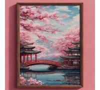 AMBATTERY Landscape Rug Making Kit Flowering Trees and Buildings Cross Stitch Set for Adults，DIY Handmade Latch Hook Rug Making Kit Crochet Carpet Set 23x35in