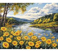 AMBATTERY Landscape Rug Making Kit for Adultsriverside Flowers Latch Hook Kits Rugs Large for Adults Beginners,DIY Crochet Set，Tapestry Making Kit，Embroidery Sofa Cushion Carpet 21x29in