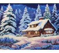 AMBATTERY Landscape Rug Making Kit for Adultssnow Cabin Cross Stitch Rug Making Kit，Carpet Crochet Kits Embroidery Set Needlework Crafts for Home Decor 23x35in