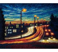 AMBATTERY Landscape Rug Making Kit Highway At Night Latch Hook Kits Rugs Large for Adults Beginners,DIY Crochet Set，Tapestry Making Kit，Embroidery Sofa Cushion Carpet 21x29in