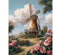 AMBATTERY Landscape Rug Making Kit Windmills and Flowers Latch Hook Kits Rugs Large for Adults Beginners,DIY Crochet Set，Tapestry Making Kit，Embroidery Sofa Cushion Carpet 31x63in