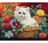 AMBATTERY Large Rug Making Kit Cat in the Flower Basket 60x40cm