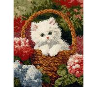 AMBATTERY Large Rug Making Kit Cat in the Flower Basket 60x90cm