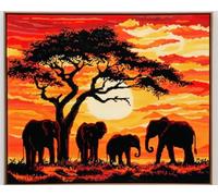 AMBATTERY Latch Hook Craft Kits African Savanna Elephant Latch Hook Rug Kits For Adults Printed Canvas Crochet Needlework Craft Rug Cushion Mat Tapestry 20x15in
