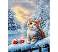 AMBATTERY Latch Hook Craft Kits Cat Animal in The Snow DIY Latch Hook Kit Self Latch Set for Adults Tapestry Kits Beginners Large Carpet Pre Printed 35x46in