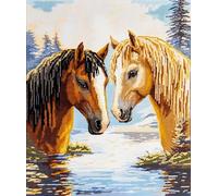 AMBATTERY Latch Hook Craft Kits Horse Animal DIY Latch Hook Kit for Adults Kids，Cross Stitch Kit Carpet Making Cushion Needlework for Beginners 31x45in