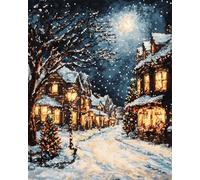 AMBATTERY Latch Hook Craft Kits Winter Town Scenery Printed Canvas Tapestry Kits Embroidery Kits Diy Crochet Yarn Kits For Beginners Adults Craft Kit Printed Latch Hook Rugs Kits 35x46in