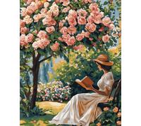 AMBATTERY Latch Hook Craft Kits Woman Reading A Book And Roses Cross Stitch Knotted Rug,Diy Crochet Tapestry For Beginners，Adult And Teenager Embroidery Set Latch Hook Kits Rugs 31x63in