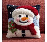 AMBATTERY Latch Hook Cushion Cover Kit, Cartoon Snowman Pillow Case Rug Cover Beginner DIY Needlework Embroidery Kits Handmade Set,43X43cm