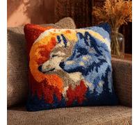 AMBATTERY Latch Hook Cushion Kit, Animals, Wolves, and The Moon Knitting Kits Cushion, Rug Making Kit for Starters, Latch Hook Kits 43x43cm