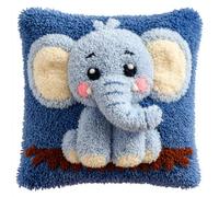AMBATTERY Latch Hook Cushion Kit, Cartoon Elephant Knitting Kits Cushion, Rug Making Kit for Starters, Latch Hook Kits 43x43cm