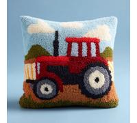 AMBATTERY Latch Hook Cushion Kit Cartoon Tractor Latch Hook Pillow Kit Pre-Printed Cross-Stitch Embroidery Cushion for Home Sofa Decoration 43x43cm