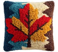 AMBATTERY Latch Hook Cushion Kit, Red Maple Leaves Knitting Kits Cushion, Rug Making Kit for Starters, Latch Hook Kits 43x43cm