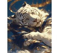 AMBATTERY Latch Hook Cushion Kits Anime White Tiger Animal Printed Canvas Crochet Needlework DIY Craft Rug Cushion Mat Tapestry Knitting Kits for Adults with Instructions 31x63in