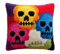 AMBATTERY Latch Hook Cushion Kits Cartoon Bones Latch Hook Pillow Kit,DIY Cross Stitch Embroidery Kits for Adults DIY Craft Pillow Cover Making Kit,17x17inch