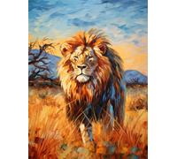AMBATTERY Latch Hook Cushion Kits Dusk Landscape Lion DIY Latch Hook Rug Cross Stitch Embroidery Kit, DIY Tools For Children, Adults, Non-Foldable 31x63in