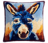 AMBATTERY Latch Hook Cushion Kits for Adults Animal Donkey Rug Cover Pillowcase Beginner DIY Needlework Embroidery Kits Handmade Set Craft Sofa Home Decor 43x43cm