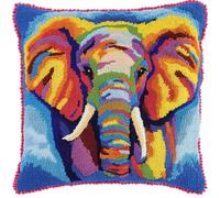 AMBATTERY Latch Hook Cushion Kits for Adults Animal Elephant Rug Cover Pillowcase Beginner DIY Needlework Embroidery Kits Handmade Set Craft Sofa Home Decor 43x43cm