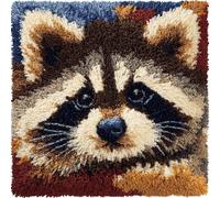 AMBATTERY Latch Hook Cushion Kits for Adults Animal Raccoon Rug Cover Pillowcase Beginner DIY Needlework Embroidery Kits Handmade Set Craft Sofa Home Decor 17x17in