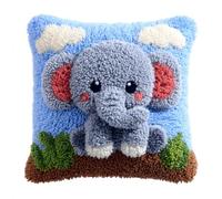 AMBATTERY Latch Hook Cushion Kits for Adults Cartoon Elephant Rug Cover Pillowcase Kids Beginner DIY Needlework Embroidery Kits Handmade Set Craft Sofa Home Decor 17x17in