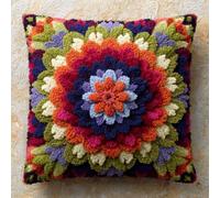 AMBATTERY Latch Hook Cushion Kits for Adults Colorful Flowers Rug Cover Pillowcase Beginner DIY Needlework Embroidery Kits Handmade Set Craft Sofa Home Decor 17x17in