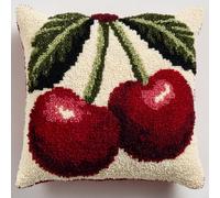 AMBATTERY Latch Hook Cushion Kits for Adults Red Fruit 43x43cm Rug Cover Pillowcase Kids Beginner DIY Needlework Embroidery Kits Handmade Set Craft Sofa Home Decor