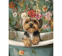 AMBATTERY Latch Hook Cushion Kits Yorkshire Terrier Animal And Flowers Diy Latch Hook Rug Kits For Adults Beginners Large Carpet Making Kit Tapestry Knitting Set With Instructions 31x63in