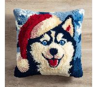 AMBATTERY Latch Hook Kit Cushion for Adults, Animal Dog DIY Pre-Printed Latch Hook Pillow Kits Cross-Stitch Embroidery Pillow Cover Kit for Home Sofa Decoration 43x43cm