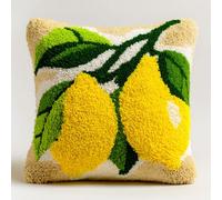 AMBATTERY Latch Hook Kit Cushion for Adults, Cartoon Lemon DIY Pre-Printed Craft Latch Hook Rug Kits Cross-Stitch Embroidery Pillow Cover Kit for Home Sofa Decoration 43x43cm