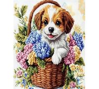AMBATTERY Latch Hook Kit Rug Dog In Flower Basket Doormat Carpet Making Kits,Interlocking Hook Rug Gift Packing Diy For Teenager/Adults With Printed Canvas 31x63in