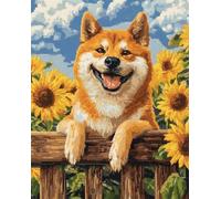 AMBATTERY Latch Hook Kit Rug Shiba Inu Animals and Sunflowers Rug Making Kits DIY Latch Hook for Beginners Adults Home Decoration Tapestry Kit Cushion Cover 31x45in