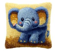 AMBATTERY Latch Hook Kits Animals Elephant Latch Hook Cushion Kit,DIY Pillow Cover Making Craft Printed Canvas for Beginners Embroidery Crafting Pillowat De Broderie 17x17in