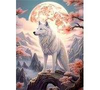 AMBATTERY Latch Hook Kits Anime White Wolf Printed Canvas Crochet Needlework Craft Rug Cushion Mat Tapestry Knitting Kits For Adults With Instructions 31x63in