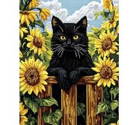 AMBATTERY Latch Hook Kits Black Cat Animal And Sunflower Flowers Latch Hook Rug Kits For Adults Yourself Knotting Set With Hooks Diy Carpet Make Tapestry Home Doormat 31x45in