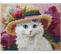 AMBATTERY Latch Hook Kits Carpet Cat with a hat 90x120cm