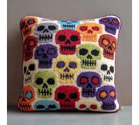 AMBATTERY Latch Hook Kits Cartoon Bones Latch Hook Cushion Kit,DIY Pillow Cover Making Craft Printed Canvas for Beginners Embroidery Crafting Pillowat De Broderie 17x17in